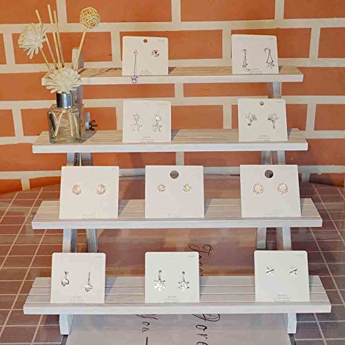 Vintage White Display Riser, Earring Display Stands, Showcase Cascading Merchandise Organizer Tray Vendor Display Supplies for Tabletop Shows Solid Wood (4tier) - color: White-4tier