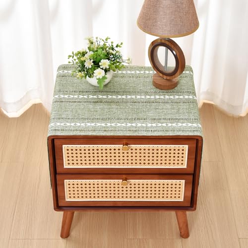 NEWISHER Rustic Farmhouse Embroidered Small Rectangle Tablecloth, Jacquard Striped Table Cloth Washable Fabric Dining Table Cover for Nightstand, Bedside Table, End Table (15x35 Inch),Green - color: Grass Green, size: 35" x 15" (Rectangular)