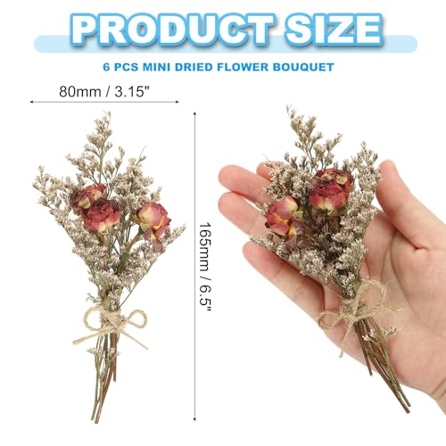 PATIKIL Mini Dried Flower Bouquet, 6 Pcs Rose Natural Wildflower with Stem Decor Baby's Breath Boho Floral Plant Flower for Crafts DIY Photo Props Gift Wedding Decor, Dark Red - color: Dark Red