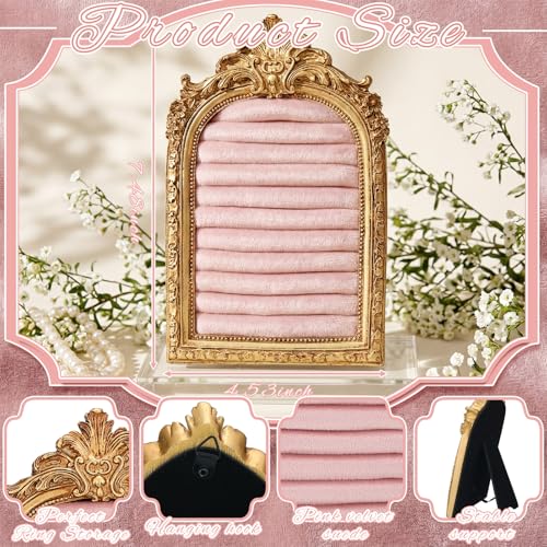 Liliaafar Vintage Ring Holder Arch Pink Gold Ring Wedding Display Suede Jewelry Box Stand Frame Earring Tray Anniversary Engagement Baroque Organizer Photograph Prop for Women Birthday Christmas Gift - color: Pink Gold, style: Arch