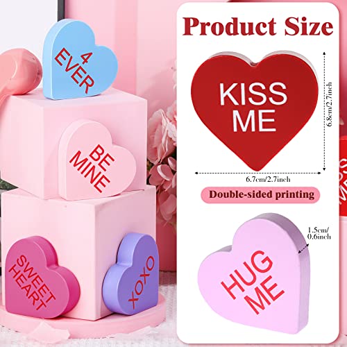 6 Pieces Valentine's Day Wooden Signs Colorful Heart Shaped Wood Tabletop Decor Valentine Tiered Tray Decor Love You Be Mine Kiss Me Table Centerpieces for Valentine (Bright Style,2.7 x 2.7 x 0.6 In) - color: Bright Style, size: 2.7 x 2.7 x 0.6 In