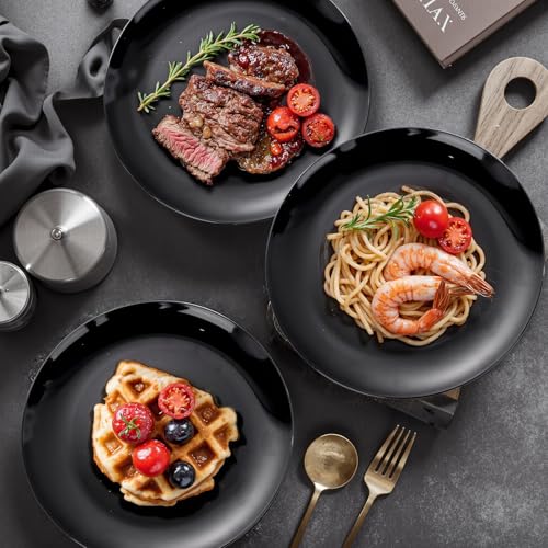 PULOTE 60 PCS Black Plastic Plates - Include 30 Dinner and 30 Dessert Plates, Black Disposable for Party,Birthday & Graduation - color: Black, size: 60 PCS
