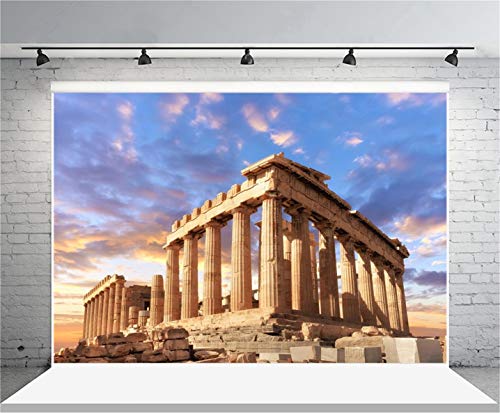 AOFOTO 8x6ft Acropolis of Athens Backdrop Parthenon Temple Photography Background Ancient Column Stone Pillar Greek Trip Photo Studio Props Artistic Portrait Greece History Building Culture Wallpaper - size: 8x6ft