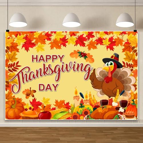 7x5ft Thanksgiving Day Photo Backdrop Turkey Harvest Photography Backdrop Fall Maple Leaves Backdrop Autumn Landscape Backdrop Decorations Photo Props Fall Thanksgiving Tapestry - color: Orange 15953