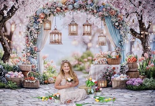 Kate Easter Photography Backdrops Arch Spring Flowers Colorful Eggs Party Banner Photo Props, 10x10ft - size: 10x10ft