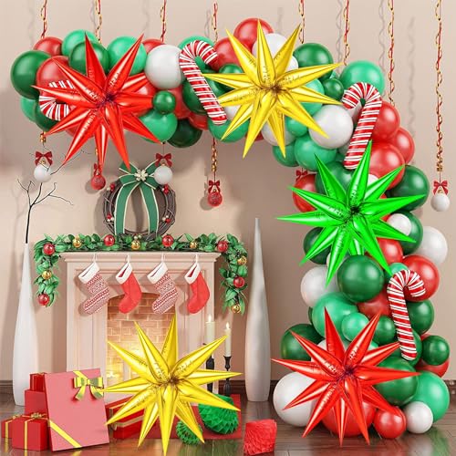 72 PCS Gold Red Green Star Balloons, Spike Balloons for Christmas Party Decorations, Big 26 Inch Explosion Christmas Star Cone Balloon for Birthday Wedding Party Supplies - color: Gold, Red, Green, 26 Inch