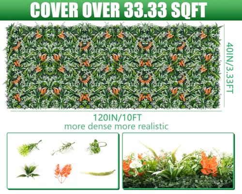 Grooy Artificial Boxwood Roll Panels 40"x120"(33.33 SQFT), Grass Wall Panels UV-Anti Greenery Privacy Hedge Screen for Indoor Outdoor Patio Balcony, Party Garden Fence Decor - color: Foxtail Grass, size: 40''x120''