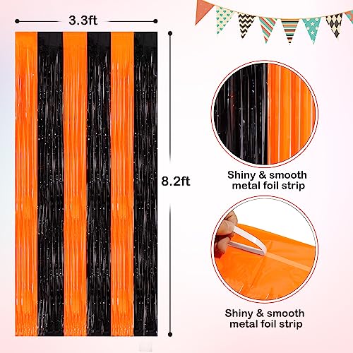 Orange Black Tinsel Foil Fringe Curtains, 2 Pack 3.3x8.3 Feet Party Streamer for Birthday Party Decorations, Halloween Decor, Foil Curtain Backdrop for Bachelorette Party - color: Black Orange, size: 2 Pack