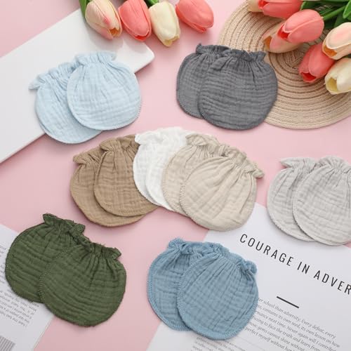 Newborn Baby Muslin Mittens 0-6 Months No Scratch Elastic Wrist Soft Breathable Gloves Bulk Cotton for Infant - color: Sweet Color