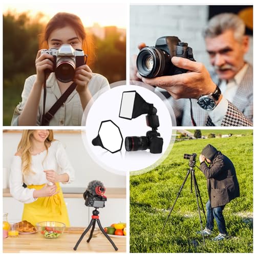 2 Pack Flash Diffuser Light Softbox 7" x 6" + 8" Octagon Speedlight Softbox Universal Collapsible Mini Softboxs with Storage Pouch for Canons, Yongnuo and Nikons Speedlight