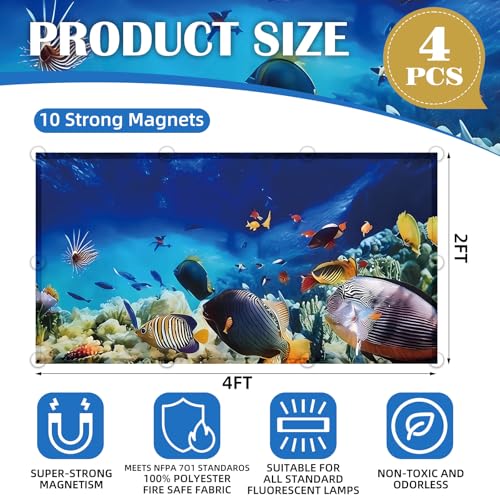 ANGSYLTH 4 Pcs Fluorescent Light Covers with Flame Retardant Certificate - Classroom, Office 4 x 2 Feet 40 Magnetic Covers for Ceiling Lights Filters (Underwater World) - color: Underwater World