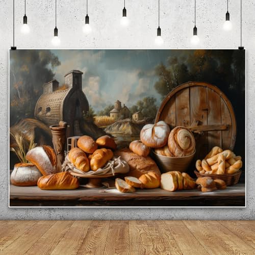 YongFoto Bakery Baking Backdrop 8x6ft Bake House Bread Basket Wheat Ears Vintage Photography Background Kids Birthday Party Banner Baby Baker Portrait Photoshoot Wallpaper Photo Studio Booth Props - color: Style 3, size: 8ftx6ft