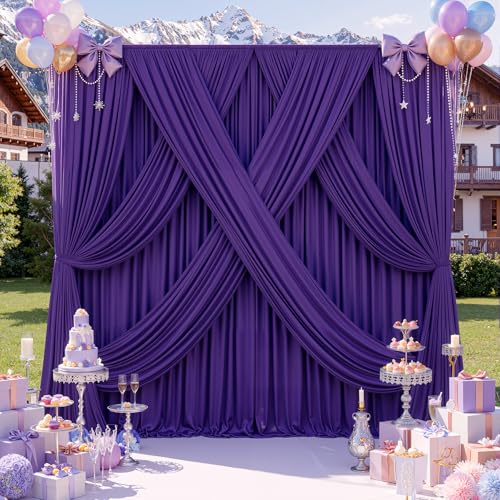 gogoparti 10ft x 12ft Deep Purple Wrinkle-Free Backdrop Curtain for Wedding Parties, Thick Polyester 2 Panels 5x12ft for Wedding Birthday Baby Shower Halloween Photography Party Background - color: Deep Purple, size: 5ft(W)x12ft(H)-2 Panels
