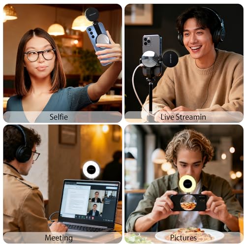 Magnetic Selfie Light for iPhone with Mirror Foldable Magnetic Fill Light with Sticky Ring for Android Rechargeable Portable Phone Ring Lights for Selfies, Video, Makeup, Vlog, Tiktok, CRI95