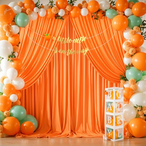 Orange Backdrop Curtains 4 Panels - Wrinkle-Free Polyester Photography Drapes for Baby Shower & Birthday Party - 16 X 10FT - color: Orange, size: W4' x H10'(4 panels)