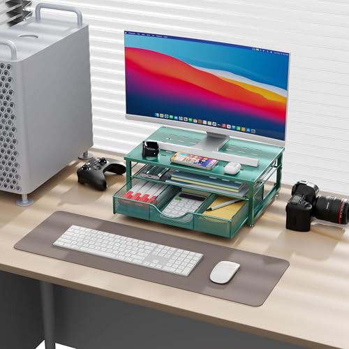 gianotter Computer Monitor Stand Riser, office organizer with Drawer, Office Organizers Storage for Classroom Office Supplies (Dark Green) - color: Dark Green