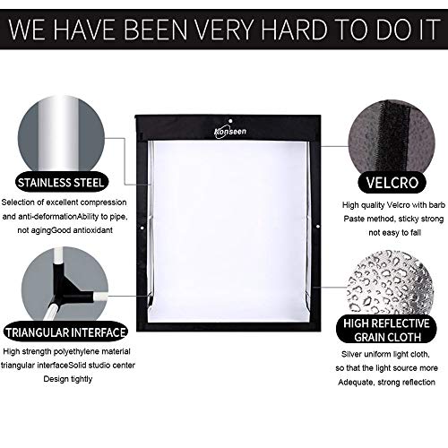 Photo LED Large Light Box Photography Konseen Professional 47"x20"x55" Continuous Lighting Flashery Video Studio Dimmable Cube Shooting Tents Softbox with 3 Colors PVC Backdrops and Carrying Bag - size: 47x20x55inch