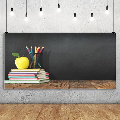 Leyiyi 20x10ft Welcome Back to School Backdrop School Season Old Classroom Banner Vintage Desk Blackboard Colored Pens Note Books Apple Photography Background Kids Portrait Studio Prop Vinyl Banner - size: 20x10ft