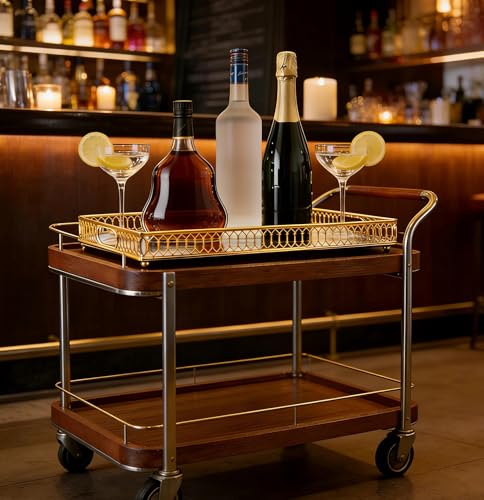 1-Pack Bar Cart Tray Decorative Mirrored Tray with Handles Gold for Jewelry Perfume Organizer Makeup and Bar Cart Tray Size: 13.7 x 9.8 inches