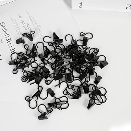 HOOSUN 46 Pack Curtain Hooks Clips,S Hooks for Hanging Outside String Lights,Metal Curtain Rod Hooks,Small Light Clips,Art Craft Display,Backdrop Clip,Stainless Steel S Curtain Hook Hanger for Drapes - color: 46 Pack S Black