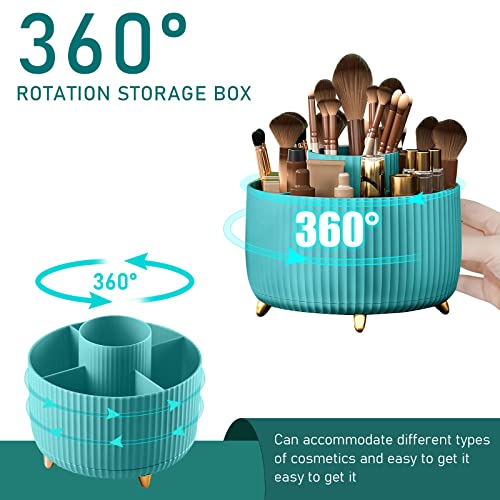 Diesisa 360 Rotating Makeup Brush Organizer With 5 Sections, Spining Countertop Swivel Makeup Brush Holder for Cosmetics, Nail Polish, Art Supply, Bathroom Vanity Desktop Organizer - Blue - color: Blue