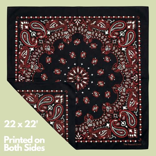 The Peacock Crew Premium Soft Cotton Bandanas Pack for Men and Women Paisley 22 x 22 inches - color: Pack of 4 Black Gothic