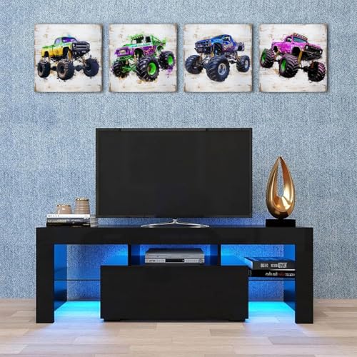 Monster Truck Room Wall Decor for Boys Bedroom Rustic Monster Truck Canvas Painting Kids Wall Art Watercolor Car Posters Vehicle Pictures Prints Artwork Teens Baby Nursery Playroom Birthday Gift - color: Monster Truck, size: 16"l X 16"w