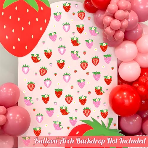 100 PCS Pink Red Strawberry Decals Berry Stickers for Balloon Arch Strawberries Party Decorations Backdrop Vinyl Decal Fruit Wall Sticker Berry Signs for Girls First Birthday Baby Shower Supplies - color: Pink & Green