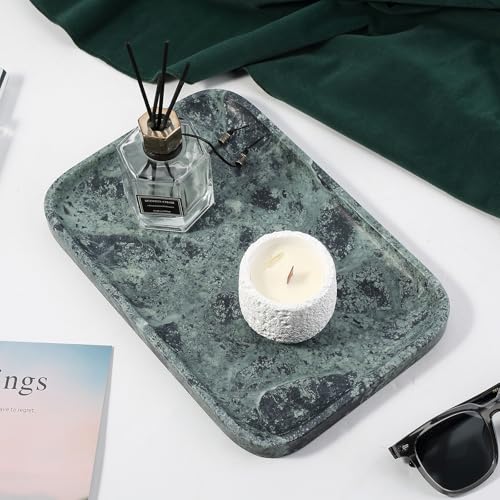 Koville Marble Tray, 12"x8" Marble Vanity Tray for Countertop Bathroom Kitchen Dresser, Decorative Catchall Trays for Perfume Jewelry, Rectangular Stone Serving Tray(Green) - color: Green