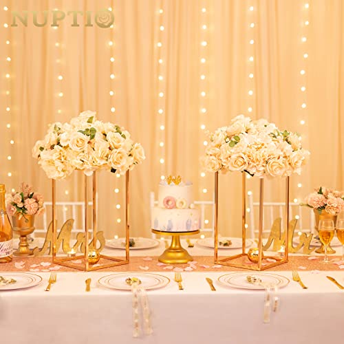 NUPTIO Gold Vases for Centerpieces Wedding - 2 Pcs 15.7 inch Tall Gold Vase Wedding Centerpieces for Tables - Geometric Gold Centerpieces for Table Flower Stand for Table Centerpieces for Weddings - color: Gold, size: 15.7 Inch - 2 Pcs