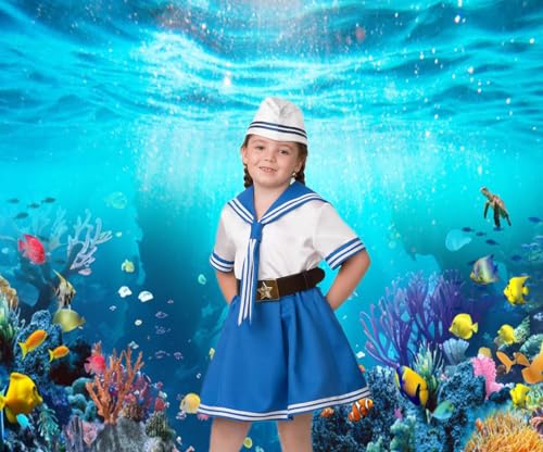 Under The Sea Backdrops for Photography 10x8ft Ocean Them Backdrop Underwater World Aquarium Photography Background for Kids' Birthday Parties Underwater-Themed Photoshoots Studio Portraits - color: Blue1, size: 10x8ft