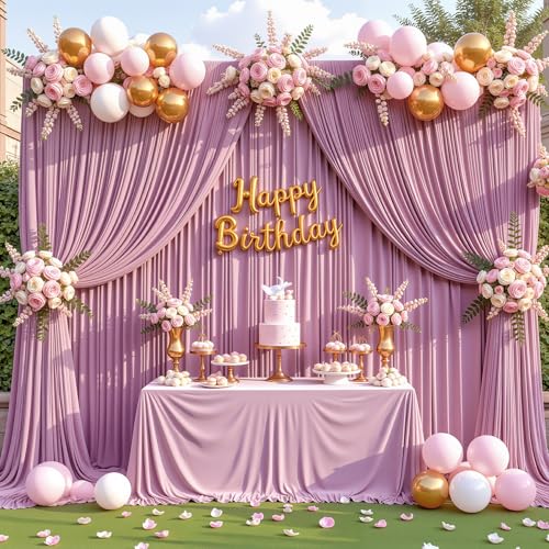 10x10ft Dusty Pink Backdrop Curtain for Wedding Parties Wrinkle Free Fabric Pink Drapes Backdrop Decoration for Baby Shower Birthday Photography Decoration 2 Panels, 5ft x 10ft - color: Dusty Pink, size: 5ft x 10ft x 2 panels