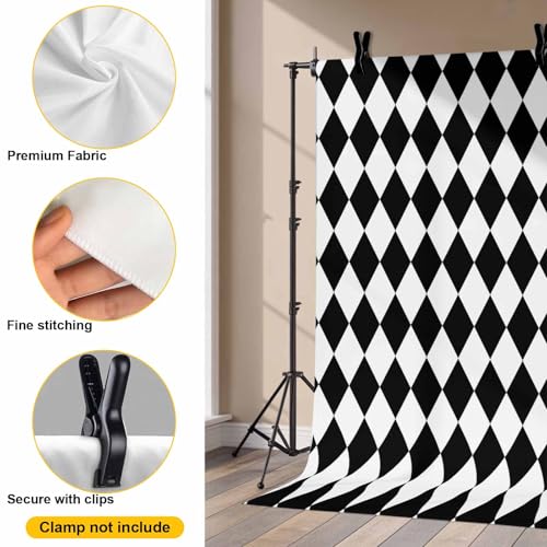 Black Diamond Plaid Backdrop for Photography, White Geometric Check Abstract Modern Photo Backdrop Portrait Background Party Banner Photo Backgrounds for Studio Booth Props, 7x5ft - color: Black, size: 7x5FT