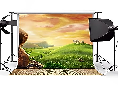 AOFOTO 8x8ft Dreamy Pastoral Scenery Photography Girl Backgrounds Cartoon Spring Hillside Meadow Sheep Backdrop with Wood Floor Rosy Clouds Grass Video Baby Kid Portrait Photo Shoot Studio Props Vinyl - size: 8x8ft