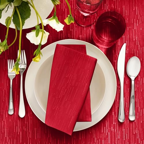 Elrene Home Fashions Continental Solid Texture Water and Stain Resistant Fabric Dining Slub-Weave Texture Napkins, Set of 4, 17"x17", Red - color: Red, size: 17" x 17" (Set of 4)