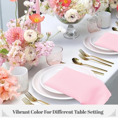 PLOYMONO Pink Heavy Duty Cloth Napkins - 17 x 17 Inch Solid Washable Polyester Dinner Napkins - Set of 8 Napkins with Hemmed Edges - Great for Weddings, Parties, Spring, Mother's Day - color: Pink