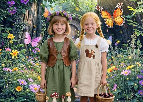 5X3ft Enchanted Forest Backdrop Fairy Enchanted Wonderland Garden Wooden Door Floral Butterfly Photography Background for Kids Girls Baby Shower Birthday Party Decoration Banner Booth Props - color: Multi4, size: 5x3ft