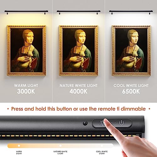 Battery Operated Wireless Picture Light,Rechargeable/Plugged in 31.5inch Painting Display Light,Remote Control Wall Lights with Three Modes and Timing for Art Frame (2 Black) - color: 2 Black