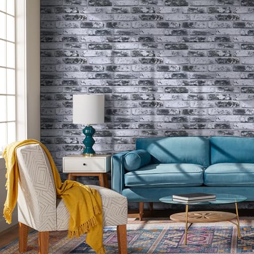 COMSTICKC 3D Gray Faux Brick Wall Panel, Peel and Stick Wall Covering, 12 Pcs of 22.8" x 11.8", Not Real Brick, UrltraLight PVC Self Adhesive Brick Decorative Tile,Paintable,Covers 22.48 sq.ft - color: Waterwash Brick