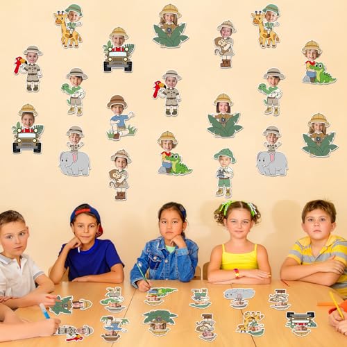 60pcs Jungle Safari Theme DIY Cutouts Jungle Animals Bulletin Board Decoration Set Forest Adventure Paper Cut-Outs Classroom Decor for Boy Girl DIY Photo Craft Kindergarten School Wall Door Supplies - style: Jungle Safari Animals