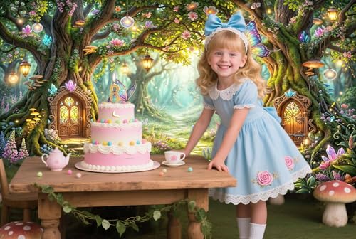 5X3ft Enchanted Forest Backdrop Fairy Tale Magic Green Garden Tree House Wonderland Floral Butterfly Photography Background for Kids Birthday Baby Shower Photo Booth Props - color: Multi11, size: 5x3ft