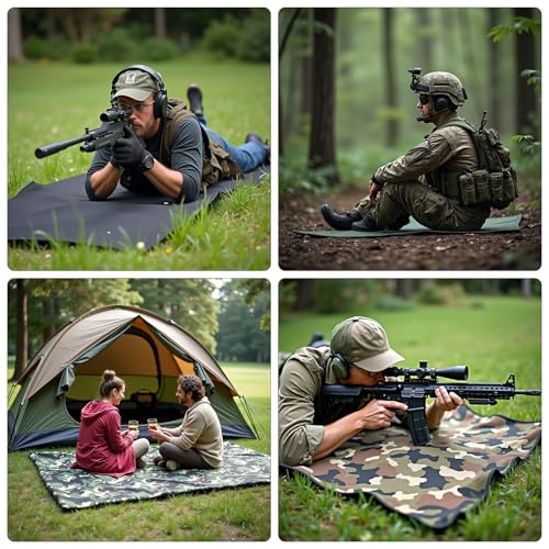 Outdoor Camping Tactical Training Shooting Mat Anti Slip Pad, Waterproof and Moisture-Proof Folding Mat Picnic Blanket Portable with Carry Strap - color: Black