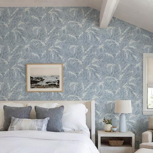 Vintage Wallpaper Blue Peel and Stick Wallpaper Green Leaf Wall Paper White Berry Contact Paper for Cabinets Vinyl Renter Friendly Waterproof Self-adhesive Bathroom Kitchen Bedroom 17.3" x 78.7" - color: Blue, size: 17.3" x 78.7"