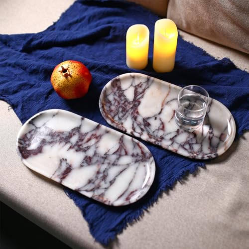 Natural Marble Tray, Coffee Table, Food, Fruit, Paper Cup, Cake Display, Coffee bar, Family Gatherings, Seasonal Holiday Decoration Tray(Viola-oval-11 x5 x0.7) - color: Viola-oval-11"x5"x0.7"
