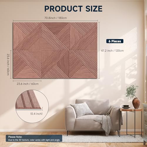 Acoustic Wall Panels 6 Pack, 72“x48” 3D Wood Texture Sound Absorbing Panels, Self-Adhesive Decorative Soundproof Art Panels for Home Studio, Office, Theater, Medium Brown Oak - color: #030 Medium Brown Oak, size: 72 X 48 Inches