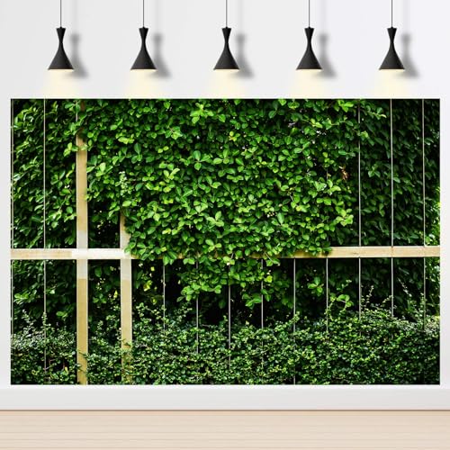 Green Leaves Photography Backdrops Green Grass Metal Cage Wall Background Nature Greenery Backdrop Seamless Birthday Wedding Safari Baby Shower Party Decors Banner Portrait Photo Vinyl 5x3ft - color: Plant Green, size: 5x3ft