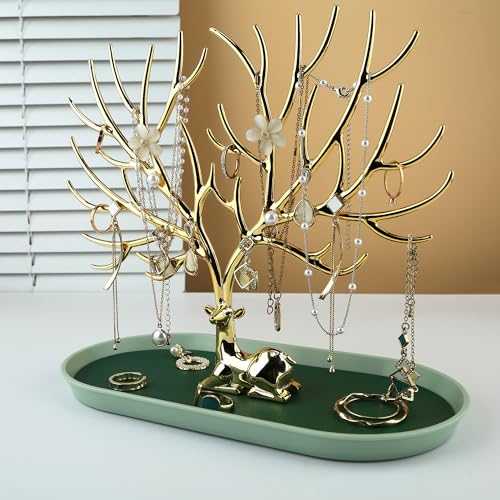 MORE&LESS Antlers Jewelry Display Stand,Gold Deer Hanging Organizer for Ring Earrings Necklace Bracelet - color: Gold