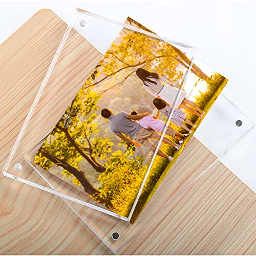 Sezanrpt Acrylic 4x6 Picture Frame, Clear Photo Display Magnetic Photo Frame 4x6, Double Sided Frameless Desk Picture Frames for Office - size: 4'' x 6''
