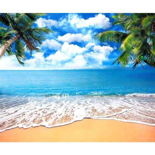 10x8ft Beach Backdrop Banner Hawaiian Luau Party Decorations Tropical Beach Party Decorations Summer Portrait Photography Background Blue Sea Sky White Clouds Backdrop Photo Studio Props - color: Blue, size: 10x8ft