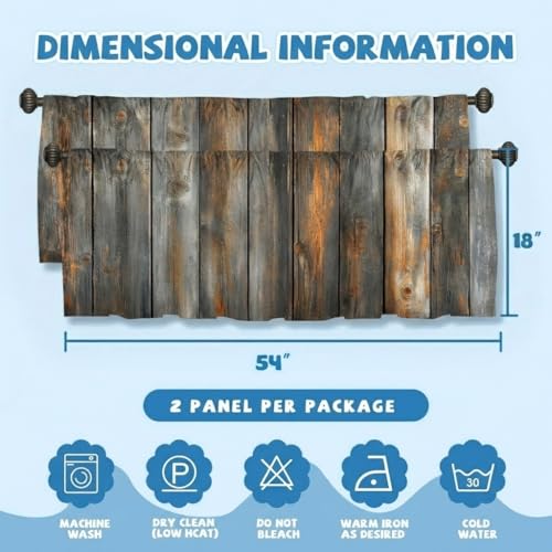 Rustic Wood Plank Pattern Curtain, Two-Pack, Weathered Barn Texture Background, Suitable for Kitchen, Bathroom, Bedroom, 54x18 inches. - color: Rustic Wood Plank